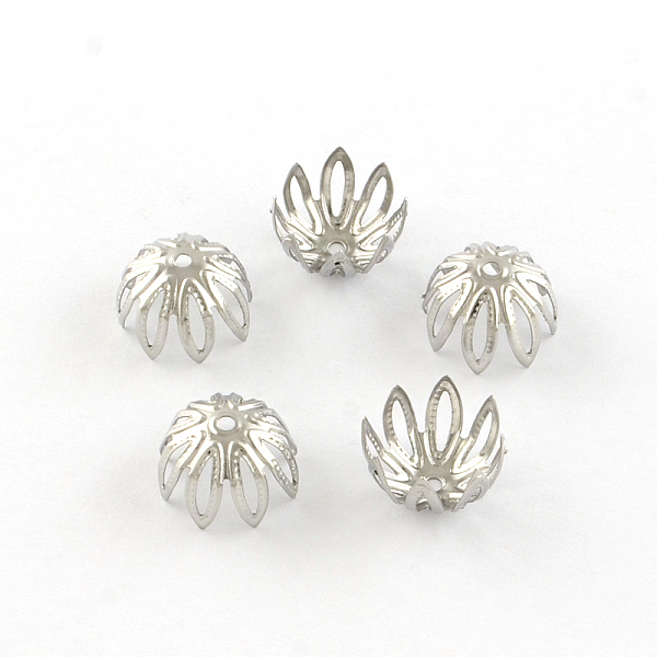 

PandaHall 8-Petal Flower 304 Stainless Steel Fancy Bead Caps, Stainless Steel Color, 11x7mm, Hole: 1mm 304 Stainless Steel
