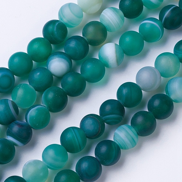 

PandaHall Natural Grade A Striped Agate/Banded Agate Beads Strands, Dyed & Heated, Frosted, Round, Teal, 8~8.5mm, Hole: 1.2mm, about..., Cyan