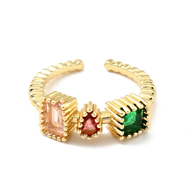 

PandaHall Cubic Zirconia Rectangle Open Cuff Ring, Real 18K Gold Plated Brass Jewelry for Women, Cadmium Free & Lead Free, Colorful, US Size...