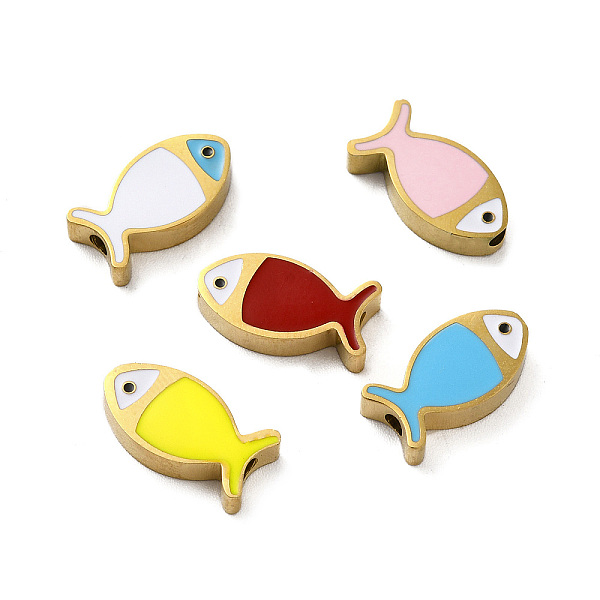 

PandaHall Ion Plating(IP) 304 Stainless Steel Beads, with Enamel, Real 18K Gold Plated, Fish, Mixed Color, 7x13.5x3mm, Hole: 1.8mm Stainless..., Multicolor