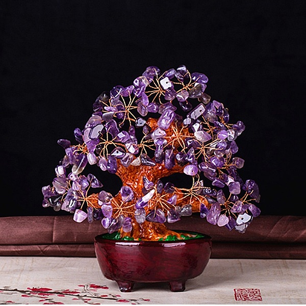 

PandaHall Undyed Natural Amethyst Chips Tree of Life Display Decorations, with Resin Base, Copper Wire Wrapped Feng Shui Ornament for...