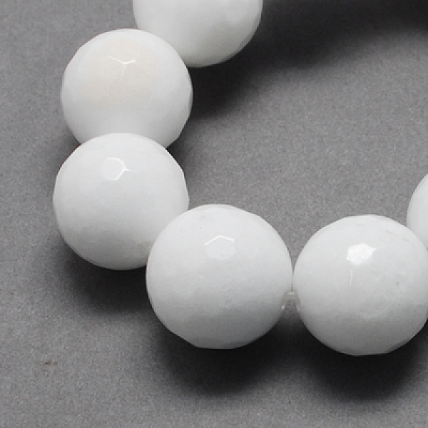 

PandaHall Natural Jade Bead Strands, Dyed, Faceted, Round, White, 14mm, Hole: 2mm, 28pcs/strand, 14.6 inch Other Jade Round White