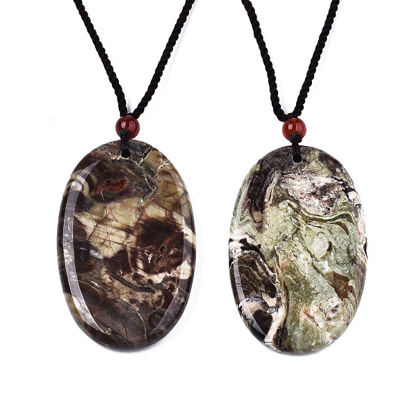 

PandaHall Natural Flower Agate Pendant Necklaces, Slider Necklaces, with Random Color Polyester Cords, Oval, 26~29.9 inch(66~76cm) Flower...