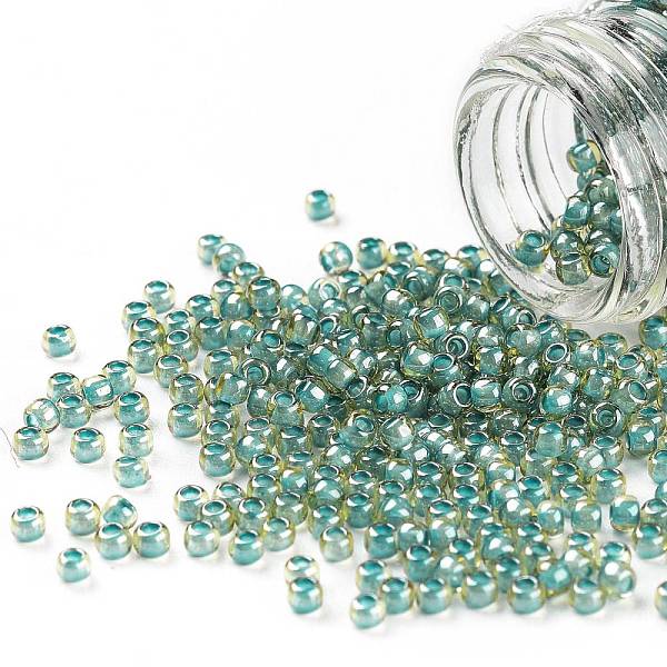 

PandaHall TOHO Round Seed Beads, Japanese Seed Beads, (953) Inside Color Jonquil/Turquoise Lined, 11/0, 2.2mm, Hole: 0.8mm, about..., Green