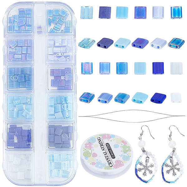 

PandaHall CREATCABIN 240Pcs 2 Hole Tila Beads Kit 12 Colors Mix Glass Seed Beads Bulk Mini Opaque Square with Beading Needles Elastic Thread..., Blue