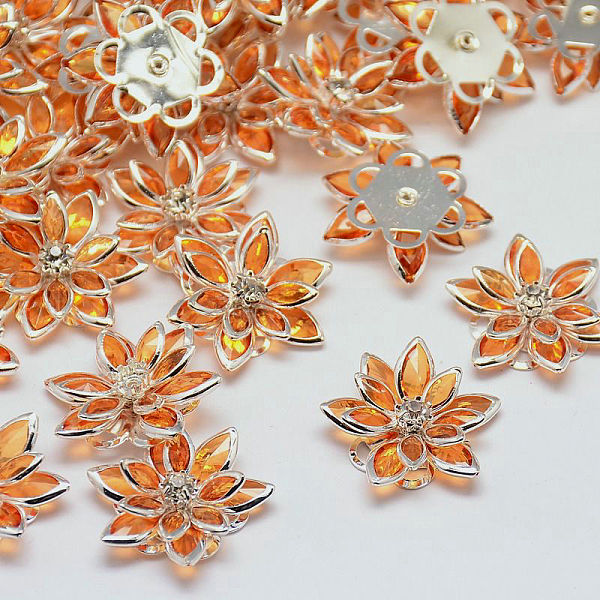 

PandaHall Acrylic Rhinestone Flower Flat Back Cabochons, with Brass Findings, Orange, 24x7mm Acrylic Rhinestone Flower Orange
