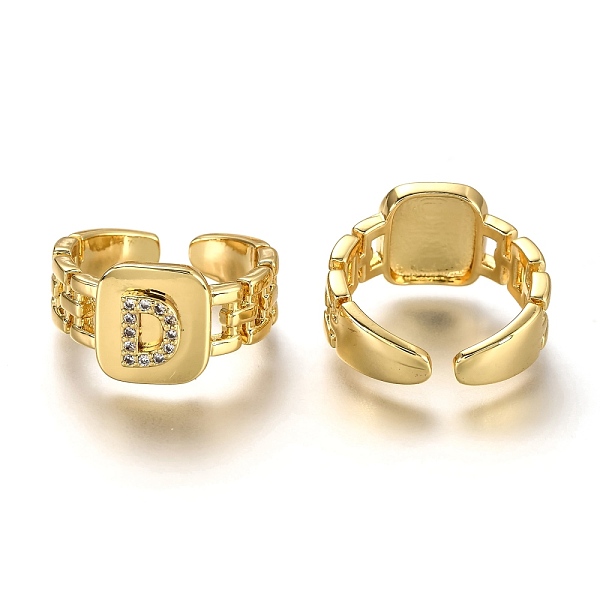 

PandaHall Brass Micro Pave Clear Cubic Zirconia Cuff Rings, Open Rings, Long-Lasting Plated, Rectangle, Golden, Letter.D, US Size 7 1/4...