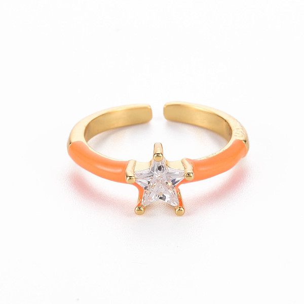 

PandaHall Brass Enamel Cuff Rings, Open Rings, Solitaire Rings, with Clear Cubic Zirconia, Nickel Free, Star, Golden, Dark Orange, US Size 7...