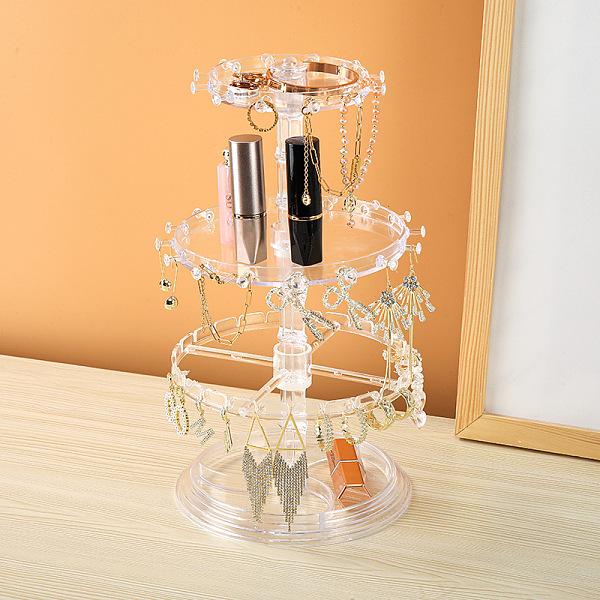 

PandaHall 3-Tier Rotatable Round Acrylic Jewelry Display Tower with Tray, Desktop Jewelry Organizer Holder for Earring Rings Bracelets..., Clear