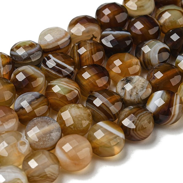 

PandaHall Natural Banded Agate Beads Strands, Faceted, Dyed, Flat Round, Sienna, 7~8x5~6mm, Hole: 1.2mm, about 47~49pcs/strand..., Brown