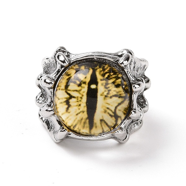 

PandaHall Dragon Eye Glass Wide Band Rings for Men, Punk Alloy Dragon Claw Open Ring, Antique Silver, Yellow, US Size 8(18.1mm) Glass Yellow