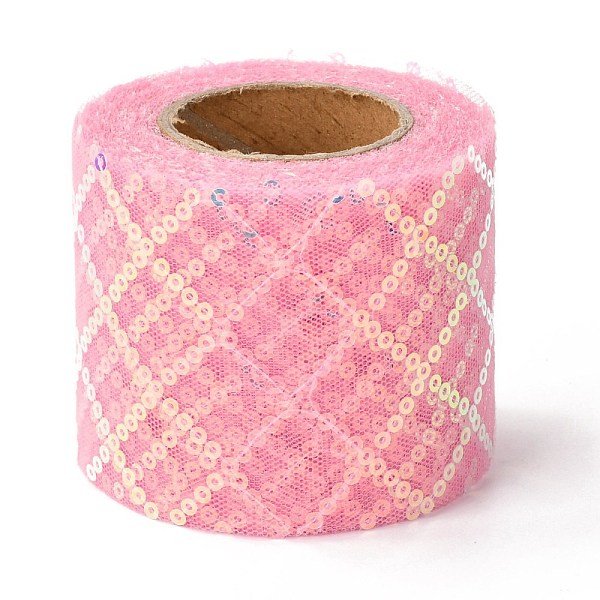 

PandaHall Polyester Tulle Roll Ribbon, with Gleaming Sequin, for Wedding decor, Party Banquet Decor, DIY Craft, Pearl Pink, 2-3/8 inch(60mm)...