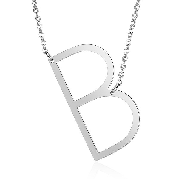 

PandaHall 201 Stainless Steel Initial Pendants Necklaces, with Cable Chains, Letter, Letter.B, 17.3~18.3 inch(44~46.5cm)x1.5mm, LetterB...