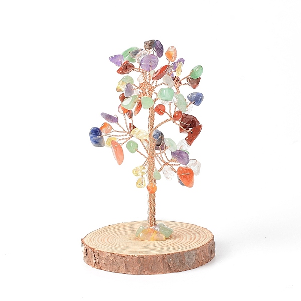 

PandaHall Natural Gemstone Chips with Brass Wrapped Wire Money Tree on Wood Base Display Decorations, for Home Office Decor Good Luck...