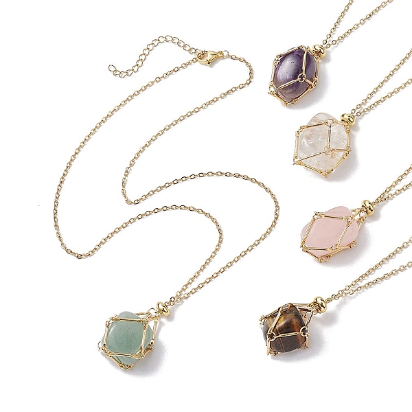 

PandaHall 304 Stainless Steel Cable Chain Necklaces, Natural Gemstones Pendant Necklaces, Golden, 20.08 inch(51cm) Mixed Stone