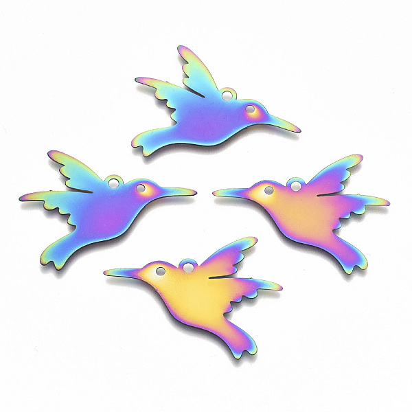

PandaHall Ion Plating(IP) 201 Stainless Steel Pendants, Etched Metal Embellishments, Hummingbird, Rainbow Color, 24x32x0.3mm, Hole: 2mm 201...