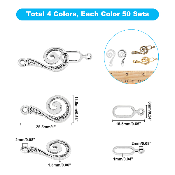 

PandaHall 4 Colors Alloy Hook and Eye Clasps, Mixed Color, Toggle:25.5x13.5x1.5mm, Hole: 2mm, Bar: 6x16.5x1mm, 4 colors, 40sets/color...