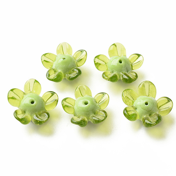 

PandaHall Handmade Lampwork Beads, Flower, Yellow Green, 14.5~15.5x15~16x7~8mm, Hole: 1.5mm Lampwork Flower