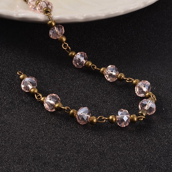 

PandaHall Handmade Glass Beaded Chains for Necklaces Bracelets Making, with Brass Beads and Brass Eye Pin, Unwelded, Pink, 39.3 inch...