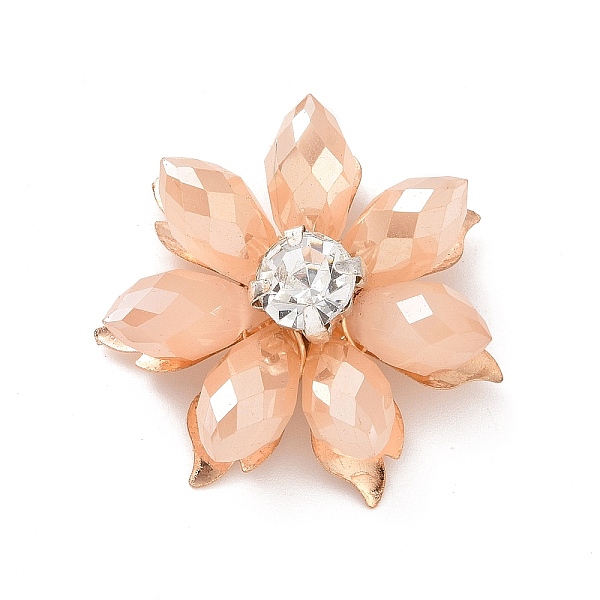 

PandaHall Wire Wrapped Glass Cabochons, with Light Gold Plated Iron Findings, Flower, PeachPuff, 27x27x8.5mm Glass Flower Brown