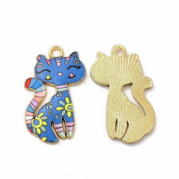 

PandaHall Printed Alloy Pendants, Lead Free & Cadmium Free & Nickel Free, Cat Charm, Golden, Dodger Blue, 26x17x2mm, Hole: 2mm Alloy Cat...