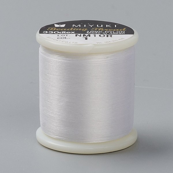 

PandaHall MIYUKI Beading Nylon Thread B, 330 DTEX/0.203mm/0.008", for Seed Beads, #1, Ghost White, 0.16mm, 55 yards(50 meters)/roll Nylon