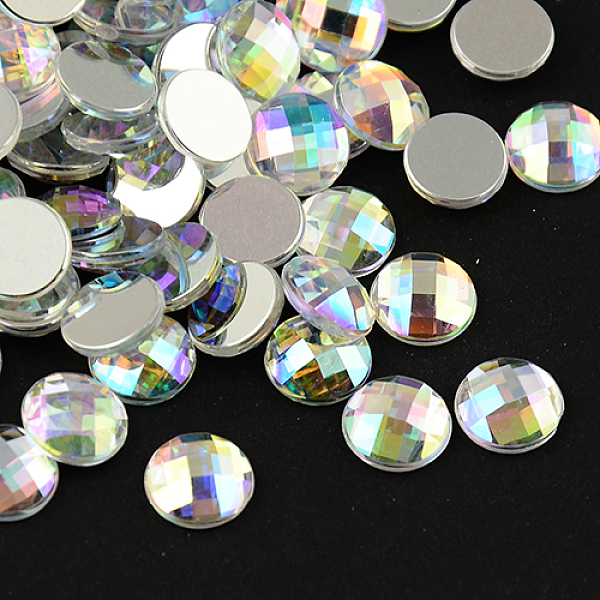 PandaHall Taiwan Acrylic Rhinestone Cabochons, Flat Back and Faceted, Half Round/Dome, Colorful, 20x6mm Acrylic Rhinestone Half Round Silver