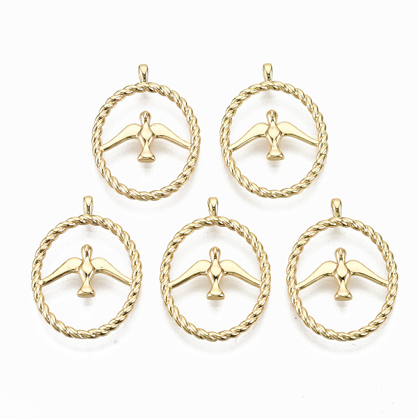 

PandaHall Brass Pendants, Oval with Bird, Nickel Free, Real 18K Gold Plated, 26x19x3mm, Hole: 1.5mm Brass Oval