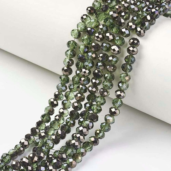 

PandaHall Electroplate Transparent Glass Beads Strands, Half Black Plated, Faceted, Rondelle, Olive Drab, 4x3mm, Hole: 0.4mm, about..., Green