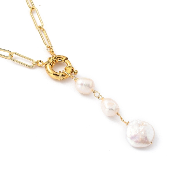 

PandaHall Natural Baroque Pearl Pendant Necklaces, with Brass Paperclip Chains and Spring Ring Clasps, Golden, 17.2 inch(43.7cm) Pearl