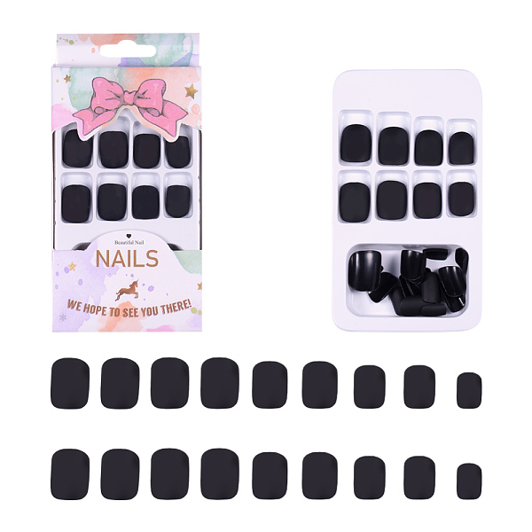 PandaHall Plastic False Nail Tips, Practice Manicure Nail Art Tool, Black, 11~18x7~14mm, about 24pcs/box Plastic Black