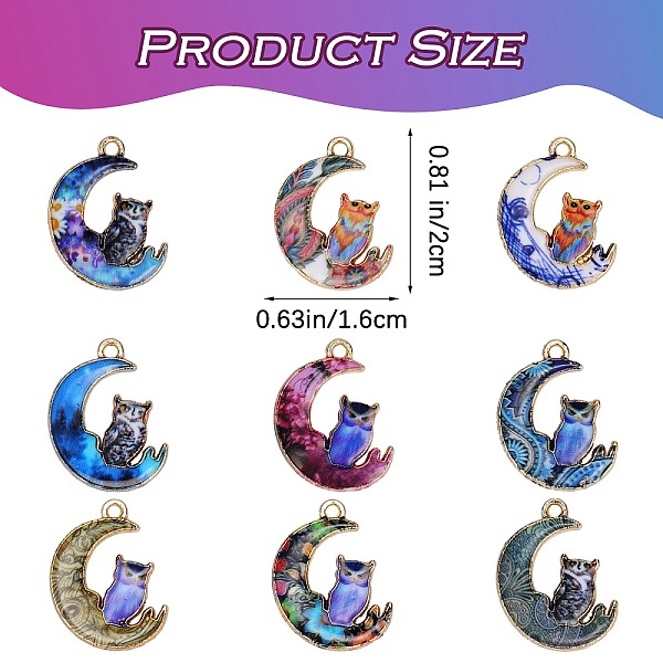 

PandaHall 45Pcs 9 Colors Alloy Printed Pendants, Cadmium Free & Nickel Free & Lead Free, Moon With Owl, Mixed Color, 20.5x16x1.5mm, Hole..., Multicolor