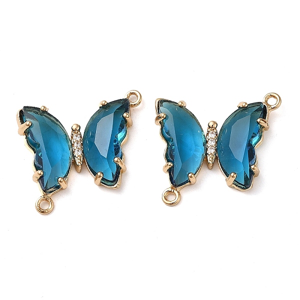 

PandaHall Brass Pave Faceted Glass Connector Charms, Golden Tone Butterfly Links, Steel Blue, 20x22x5mm, Hole: 1.2mm Brass+Glass Butterfly