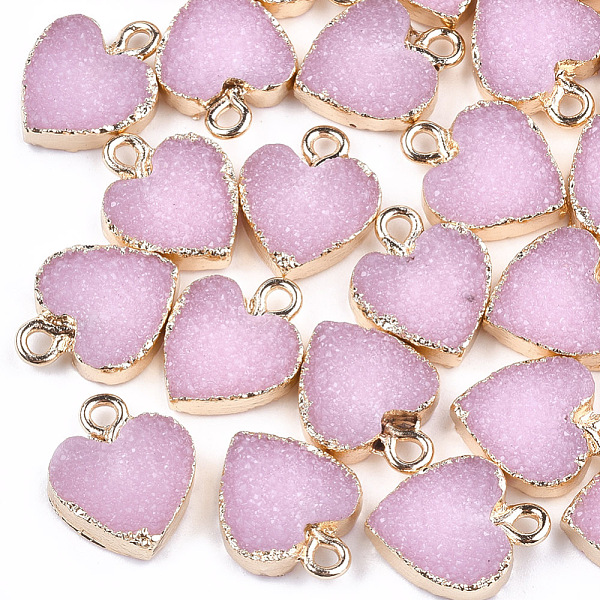 

PandaHall Electroplate Druzy Resin Pendants, with Iron Findings, Heart, Light Gold, Pearl Pink, 15x12x3.5~4mm, Hole: 1mm Iron+Resin Heart...