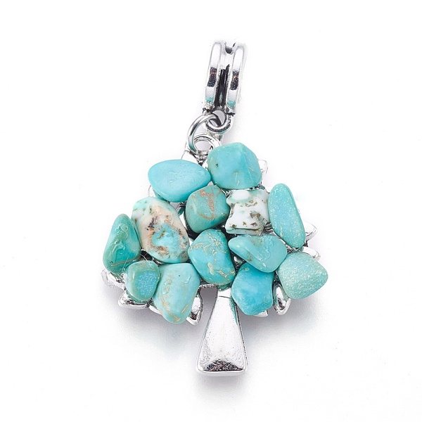 

PandaHall Alloy European Dangle Charms, with Synthetic Turquoise Chips, Tree, Antique Silver, 40mm, Hole: 4.5mm, 28x24x4~5mm Synthetic...