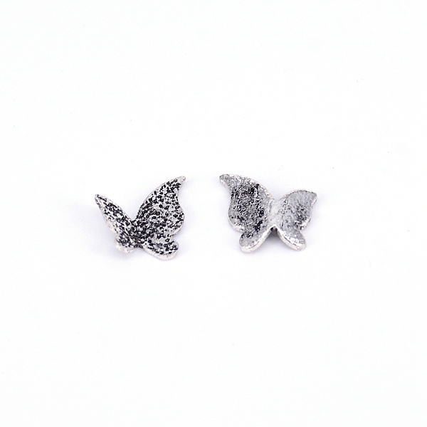 PandaHall Textured Alloy Cabochons, Nail Art Decoration Accessories for Women, Butterfly, Antique Silver, 10.5x10.5x2.5mm Alloy Butterfly