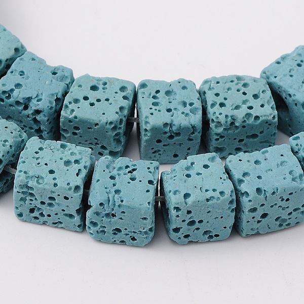 

PandaHall Natural Lava Rock Beads Strands, Cube, Dyed, Light Blue, 6.5x6.5x6.5mm, about 60pcs/strand, 15.60''(39.63cm) Lava Rock Cube