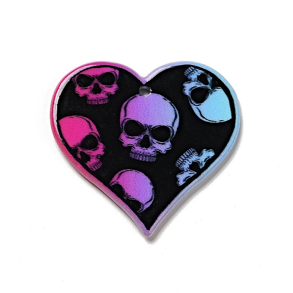

PandaHall Halloween Printed Acrylic Pendants, Heart with Skull Charm, 32x34x2mm, Hole: 1.8mm Acrylic Heart