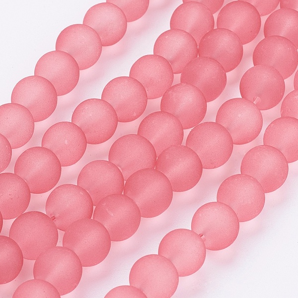 

PandaHall Transparent Glass Bead Strands, Frosted, Round, Salmon, 8mm, Hole: 1~1.6mm, about 99pcs/strand, 31.4 inch Glass Round Red