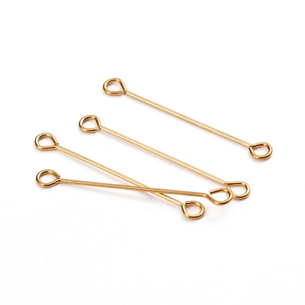 

PandaHall Ion Plating(IP) 304 Stainless Steel Eye Pins, Double Sided Eye Pins, Golden, 26.5x0.6mm, Hole: 1.5mm 304 Stainless Steel