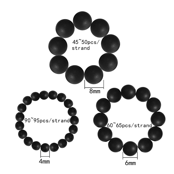 

PandaHall 3 Strands 3 Style Natural Black Agate Beads Strands, Frosted, Round, Dyed & Heated, 1 strand/style Black Agate Round
