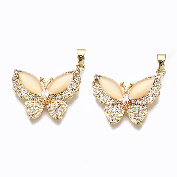 

PandaHall Brass Micro Pave Clear Cubic Zirconia Pendants, with Cat Eye, Butterfly, Light Gold, 19x22.5x4.5mm, Hole: 5x2.5mm Brass+Cubic...
