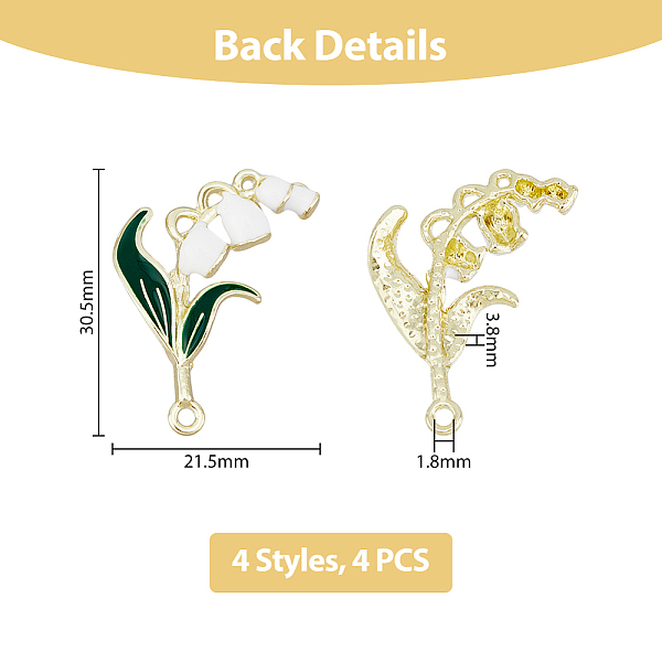 

PandaHall DICOSMETIC Rack Plating Alloy Enamel Chandelier Component Links, Lily of the Valley, Golden, 30.5x21.5x3.8mm, Hole..., White