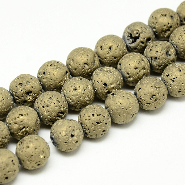 

PandaHall Electroplate Natural Lava Rock Beads Strands, Matte Style, Round, Light Gold Plated, 6~7mm, Hole: 1mm, about 60pcs/strand...