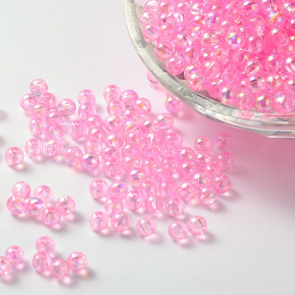 

PandaHall Eco-Friendly Transparent Acrylic Beads, Round, AB Color, Pearl Pink, 4mm, Hole: 1.5mm, about 1700pcs/50g Acrylic Round Pink