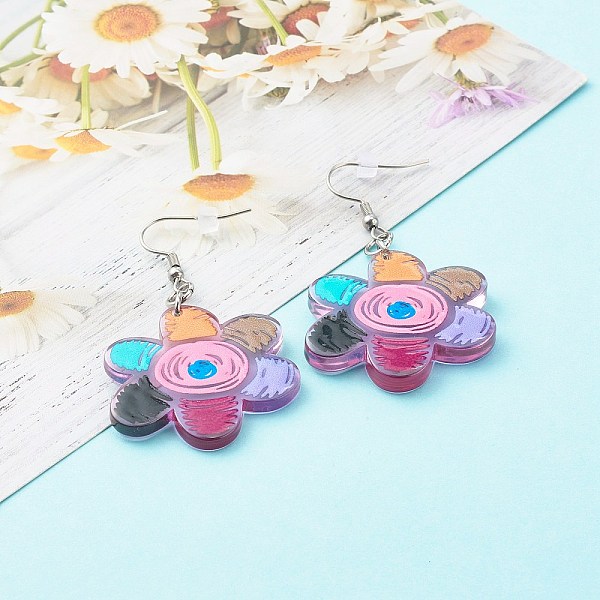

PandaHall Sunflower Transparent Acrylic Dangle Earrings, with 316 Surgical Stainless Steel Earring Hooks, Pink, 57mm, Pin: 0.7mm Acrylic...