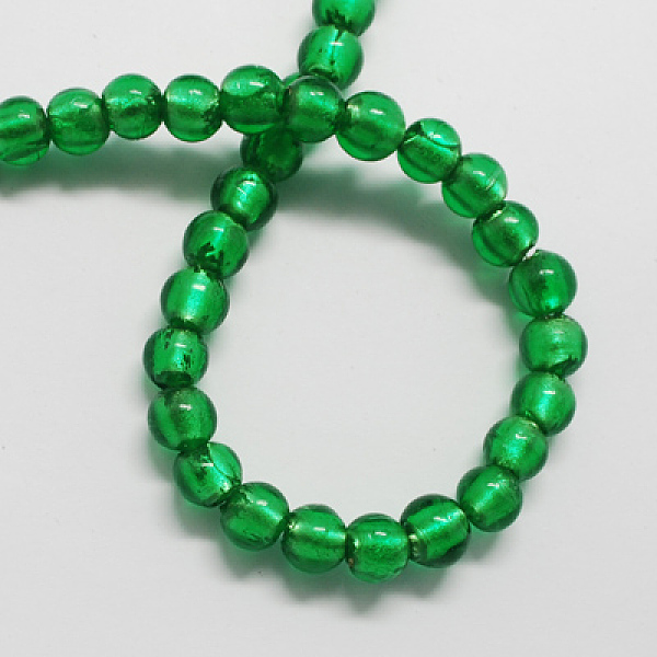 

PandaHall Handmade Silver Foil Glass Beads, Round, Green, 9.5~10.5mm, Hole: 1~2mm Silver Foil Round Green
