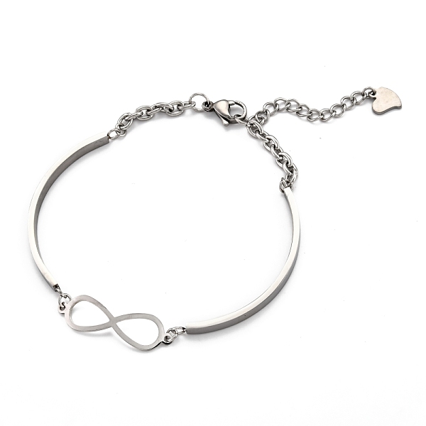 pandahall 304 stainless steel link bracelets, infinity, stainless steel color, 2-1/2 inch(64mm) 304 stainless steel