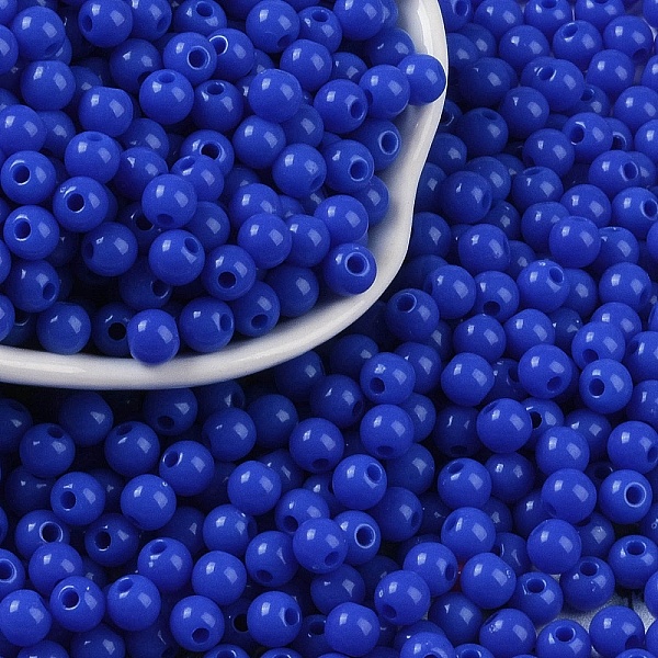 

PandaHall Opaque Acrylic Beads, Round, Medium Blue, 5x4mm, Hole: 1.6mm, about 12500pcs/500g Acrylic Round