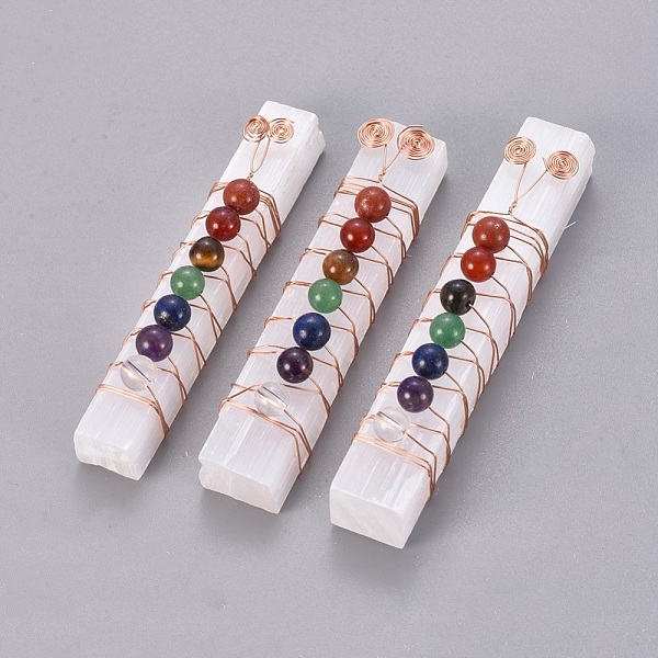 

PandaHall Chakra Jewelry, Natural Selenite Home Decorations, Energy Wands, for Meditation Yoga and Balancing, with Brass Wire Wrapped and...